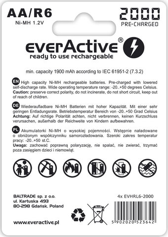 Akumulatory EverActive R6 AA Ni-MH 2000mAh ready to use "Silver line"