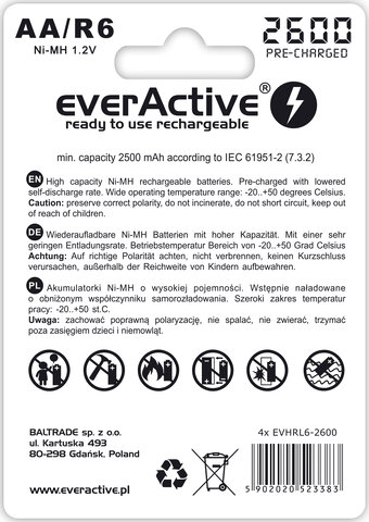Latarka diodowa everActive FL-180 "Bullet" z diodą CREE XP-E2 + akumulatory everActive R6 AA Ni-MH 2600 mAh R2U