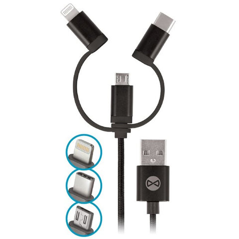 Forever kabel 3w1 USB - Lightning + USB-C + microUSB 1,0 m 1,5A czarny