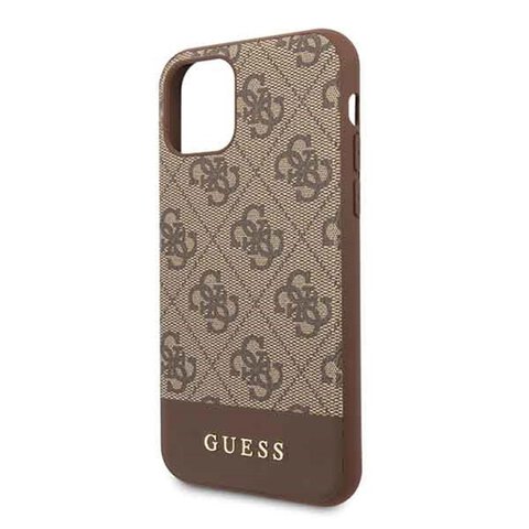Guess nakładka do iPhone 11 GUHCN61G4GLBR brązowe hard case 4G PU Metal Logo