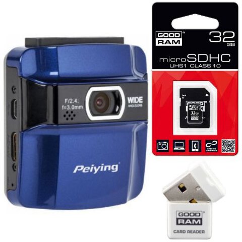 Rejestrator trasy DVR Peiying Exclusive PY0014 + karta microSDHC 32GB + czytnik Goodram