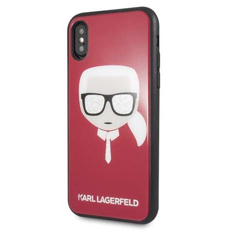 Karl Lagerfeld nakładka do iPhone X / XS KLHCPXDLHRE czerwone hard case Iconic Iconic Glitter Karl's Head