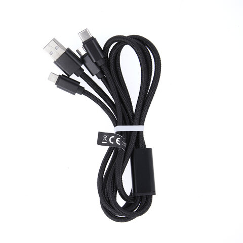 Maxlife kabel 3w1 USB - Lightning + USB-C + microUSB 1,0 m 2,1A czarny nylonowy