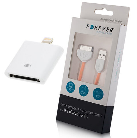 Płaski kabel USB + adapter z 30PIN na Apple iPhone lightning ZESTAW POMARAŃCZOWY
