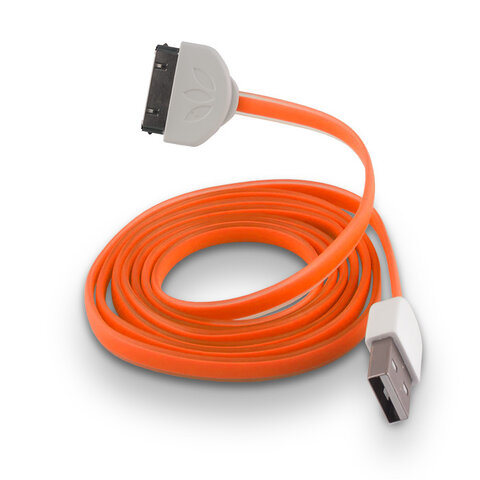 Płaski kabel USB + etui FilcFolk + szklana folia Tempered Glass do iPhone 4 ZESTAW POMARAŃCZOWY