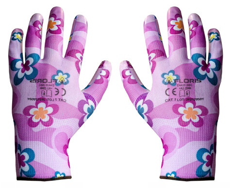 Rękawiczki Floris w kwiatki z nitrylem rozmiar 6 BL różowe