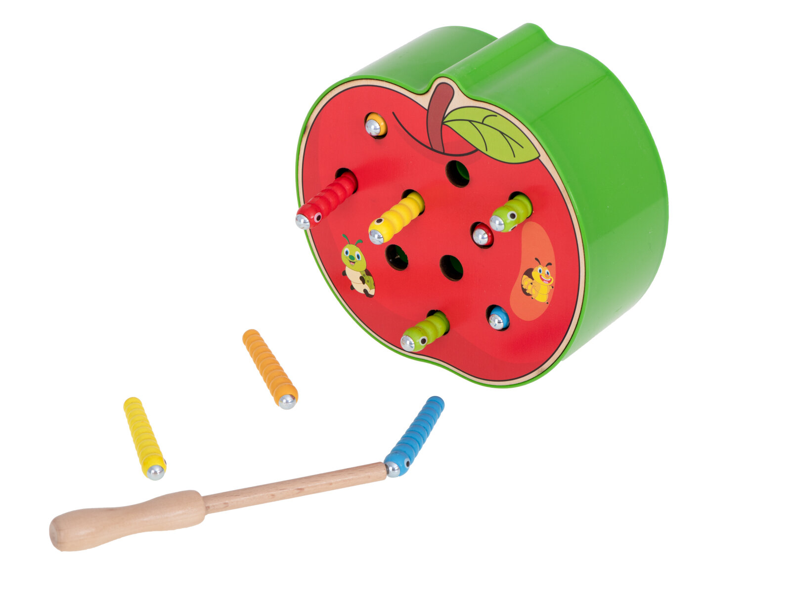 Gra jabłuszko drewniane z gąsienicami i różdżką magnetyczną - sklep  internetowy Seltrade