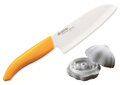 Zestaw pamarańczowy nóż kuchenny Santoku 14 cm + siekacz do czosnku