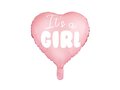 Balon foliowy "It's a girl" na baby shower serce różowe 48cm
