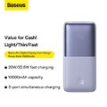 BASEUS powerbank 10 000 mAh + kabel USB A do Typ C PD QC3.0 3A 20W PPBD040105 fioletowy