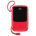 BASEUS powerbank 10 000 mAh z wbudowanym kablem Lightning + kabel USB A do Typ C PD QC3.0 3A 15W PPQD-B09 czerwony