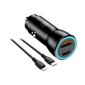 BLUE STAR adowarka samochodowa Typ C + USB A + kabel Typ C do Lightning PD QC3.0 AFC PPS 3A 25W czarna