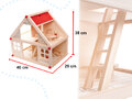 Drewniany domek dwupiętrowy z mebelkami i ludzikami 40 cm