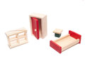 Drewniany domek dwupiętrowy z mebelkami dla lalek  Montessori 