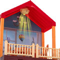 Domek, willa dla lalek z czerwonym dachem i oświetleniem 