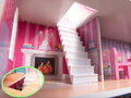 Drewniany domek 3-piętrowy różowy dla lalek 70 cm LED