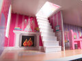 Drewniany domek 3-piętrowy różowy dla lalek 70 cm LED