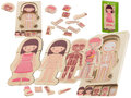 Edukacyjne puzzle drewiane montessori budowa ciała dziewczynka 28 puzzli