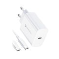 Forcell Ładowarka Sieciowa ze złączem USB typ C i kablem typ C - 3A 25W z funkcją ładowania PD i QC 4.0