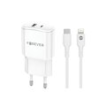 Forever ładowarka sieciowa PD QC TC-01-20AC 1x USB-C 1x USB 20W biała + kabel USB-C - Lightning 20W