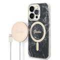 Guess zestaw nakładka + ładowarka do iPhone 14 Pro Max 6,7" GUBPP14XHMEACSK czarny hard case Marble MagSafe