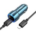 HOCO adowarka samochodowa 2 x Typ C + kabel Typ C do Lightning PD QC3.0 3A 40W Z48 niebieska