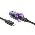 HOCO adowarka samochodowa Typ C + kabel Typ C do Lightning PD QC3.0 30W Z53 fioletowa