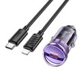 HOCO adowarka samochodowa Typ C + kabel Typ C do Lightning PD QC3.0 30W Z53 fioletowa