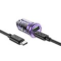HOCO adowarka samochodowa USB A + Typ C + kabel Typ C do Typ C PD QC3.0 3A 30W Z53A fioletowa