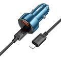 HOCO adowarka samochodowa USB A + Typ C z wywietlaczem + kabel Typ C do Lightning PD QC3.0 3A 48W Z50 niebieska