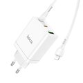 HOCO adowarka sieciowa 2 x Typ C + USB A + kabel Typ C do Lightning PD QC3.0 3A 35W N33 biaa