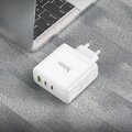 HOCO adowarka sieciowa 2 x Typ C + USB A QC PD 65W GaN N30 biaa