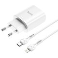 HOCO ładowarka sieciowa Typ C PD 20W Fast Charge Smart Charging z kablem do iPhone Lightning 8-pin N14 biała