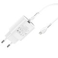 HOCO ładowarka sieciowa Typ C PD 20W Fast Charge Smart Charging z kablem do iPhone Lightning 8-pin N14 biała