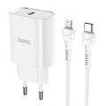 HOCO ładowarka sieciowa Typ C PD 20W Fast Charge Smart Charging z kablem do iPhone Lightning 8-pin N14 biała