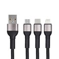 Kabel Blue Star z oplotem 3w1 ze zczami micro USB, USB C i Lightning 3A