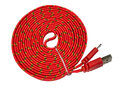 Kabel micro USB płaski, oplot nylonowy 3M - czerwony z wzorami żółtymi i zielonymi
