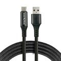 Kabel przewód pleciony USB - USB-C / Typ-C LCD everActive CBB-2CBL 200cm z obsługą szybkiego ładowania do 3A czarny