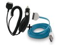 Zestaw 2w1 ładowarka samochodowa + silikonowy kabel USB do iPhone iPad iPod 30pin niebieski