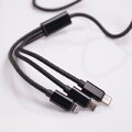 Maxlife kabel 3w1 USB - Lightning + USB-C + microUSB 1,0 m 2,1A czarny nylonowy