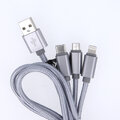 Maxlife kabel 3w1 USB - Lightning + USB-C + microUSB 1,0 m 2,1A szary nylonowy