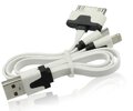 Płaski kabel 3w1 microUSB + iPhone 3 / 4 / 5 / 6 (30pin + 8pin) biały