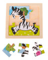 Puzzle drewniane 9 elementów, 11 cm x 11 cm - zebra
