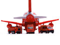 Samolot transporter z pojazdami strażackimi i znakami otwierany bok