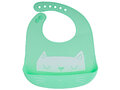 Silikonowy śliniak z kieszonką dla dzieci kotek zielony