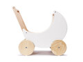Drewniany pchacz, wózek z gondolą dla lalek biały