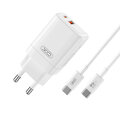 XO ładowarka sieciowa CE16 PD 45W 1x USB-C 1x USB biała + kabel USB-C - USB-C XO ładowarka sieciowa CE16 PD 45W 1x USB-C 1x USB biała + kabel USB-C - USB-C
