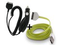 Zestaw 2w1 ładowarka samochodowa + silikonowy kabel USB do iPhone iPad iPod 30pin zielony