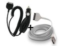 Zestaw 2w1 ładowarka samochodowa + silikonowy kabel USB do iPhone iPad iPod 30pin biały