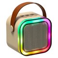 Zestaw do karaoke 2 mikrofony + głośnik przenośny BLUETOOTH USB LED beżowy